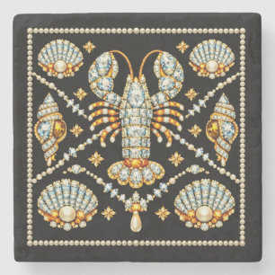 Luxe Kreef Bejuweeld Patroon Ontwerp Diamant Stenen Onderzetter