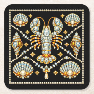 Luxe Kreef Bejuweeld Patroon Ontwerp Diamant Vierkante Kartonnen Onderzetter