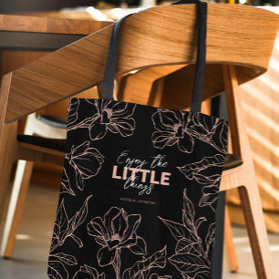 Luxe Lady Boss Black Bag met roze bloemen Draagtas