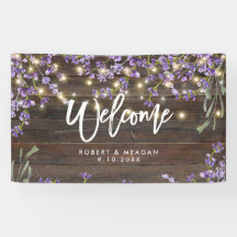 luxe lavender en houten bruiloft welkomstbanner