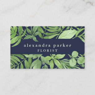 Luxe Leaves Groen botanisch Lijst op donkerblauw Visitekaartje