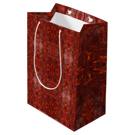 Luxe lederen getextureerd goudbruin patroon medium cadeauzakje (Achterkant Gekanteld)