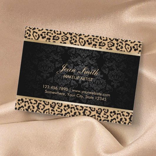 Luxe leopard Print & Damask Makeup Artist Visitekaartje