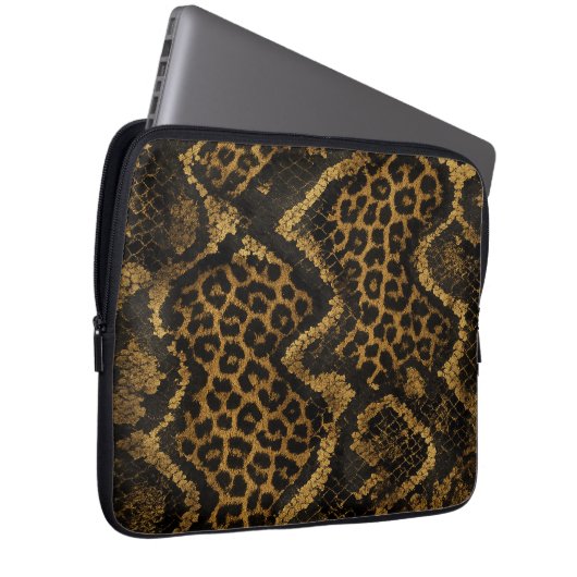 Luxe Leopard-Python Fusion Print Laptop Sleeve (Voorkant Rechts)