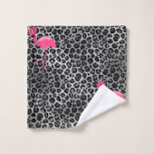 LUXE LEOPARD SILVER FLAMINGO BATHROOM TOWEL SET BAD HANDDOEK (Wasdoekje)
