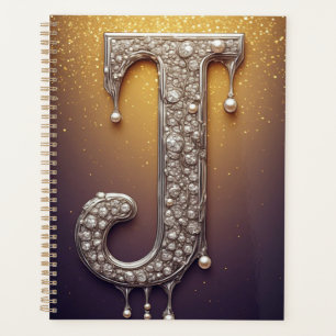 Luxe Letter J Monogram in Diamant, Parel Goud Planner