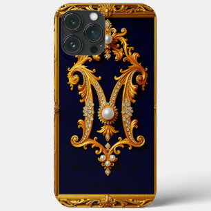Luxe letter M in sierlijke gouden lijst iPhone 13 Pro Max Hoesje