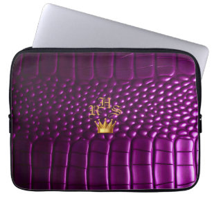 Luxe levendige Paarse nep krokodil monogram Laptop Sleeve