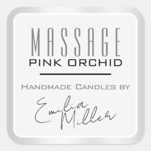 Luxe Licht Grijs Staal Signature Tekst Kaarsen Vierkante Sticker