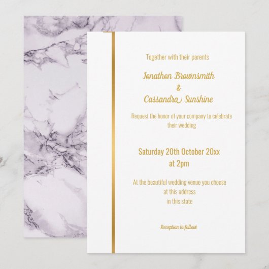 LUXE LILA VRIJ GOLD WEDDING INVITATION KAART (Voorkant / Achterkant)