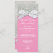 Luxe lint zilver/roze damast bruiloft menu (Voorkant / Achterkant)