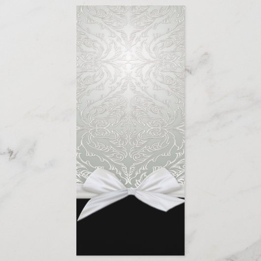 Luxe lint zilver/zwart damast bruiloft menu (Achterkant)
