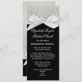Luxe lint zilver/zwart damast bruiloft menu (Voorkant / Achterkant)