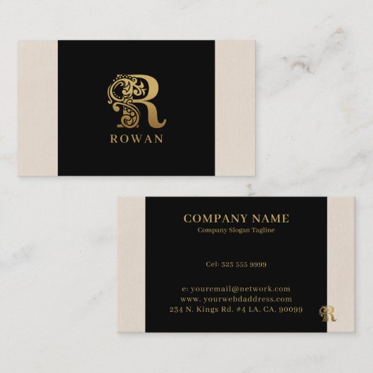Luxe logo R in goud op zwart Visitekaartje (Voorkant / Achterkant)