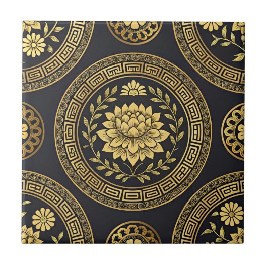 Luxe Lotus Mandala Gouden Embleem Tegeltje (Voorkant)