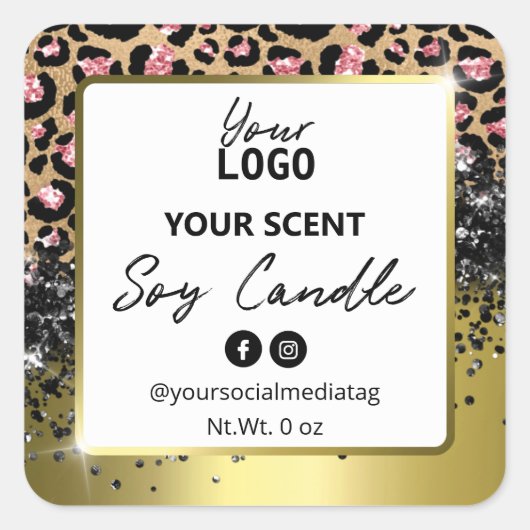 Luxe luipaard print soja kaars labels (Voorkant)