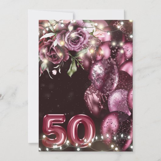 Luxe Magenta Wijn Volwassene 50e Verjaardag Kaart (Achterkant)