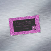 Luxe make-up artist zwart en roze glitter magnetisch visitekaartje (Voorbeeld)