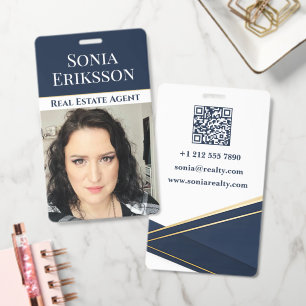 Luxe makelaar businesskaart Navy Goud Badge