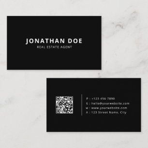 Luxe Makelaar Elegante Zwarte QR-code Visitekaartje