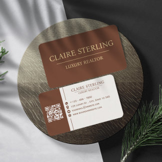 Luxe Makelaar QR-code Modern Visitekaartje Bruin