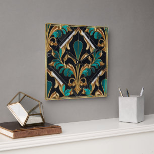 Luxe Malachiet Steen Art Deco Bloem Marmer Vierkante Klok