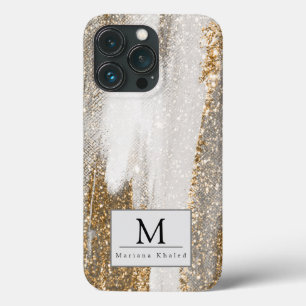Luxe Marble Gold Strokes wit en grijs iPhone 13 Pro Hoesje