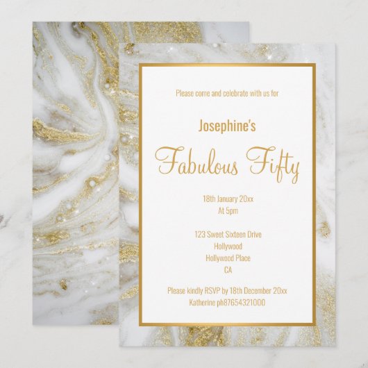 LUXE MARBLE PEARL GOLD 2 CUSTOM INVITATION KAART (Voorkant / Achterkant)