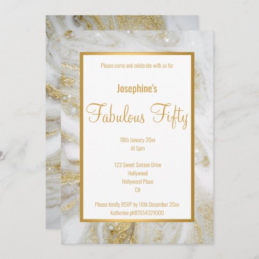 LUXE MARBLE PEARL GOLD ABSTRACT CUSTOM INVITATION KAART (Voorkant / Achterkant)