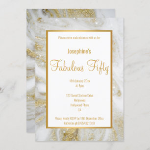 LUXE MARBLE PEARL GOLD ABSTRACT CUSTOM INVITATION KAART