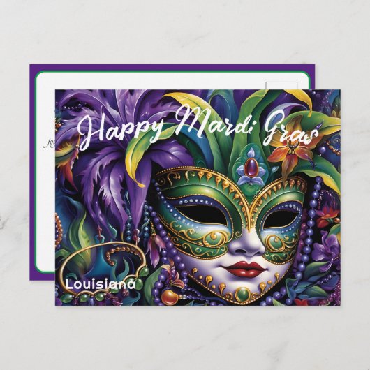 💜💛Luxe Mardi Gras Briefkaart (Voorkant / Achterkant)