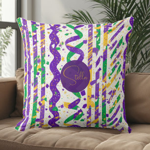 Luxe Mardi Gras Paars Goud Groen Strepen Confetti Kussen