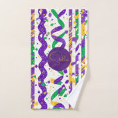 Luxe Mardi Gras Purple Gold Green Stripes Confetti (Serviette à main)