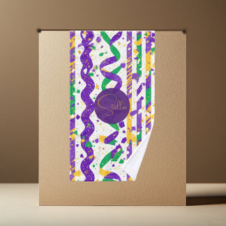 Luxe Mardi Gras Purple Gold Green Stripes Confetti Handdoek