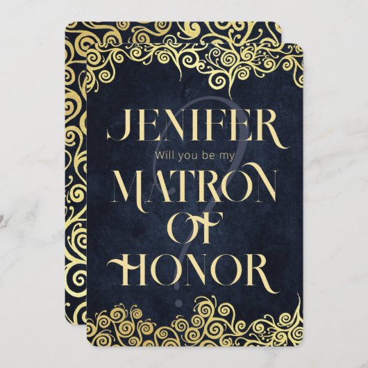 Luxe marine blauw en goud bloeien winter bruiloft kaart (Voorkant / Achterkant)