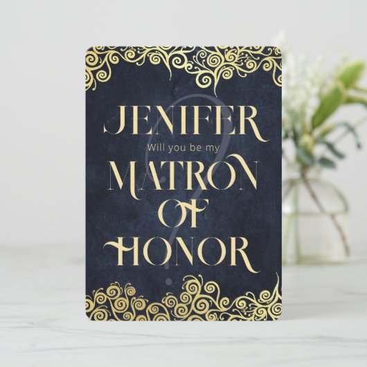 Luxe marine blauw en goud bloeien winter bruiloft kaart (Staand voorkant)