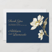 Luxe marine blauw goud witte bloem Dank u Kaart (Voorkant)
