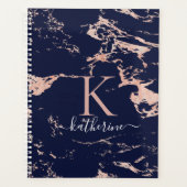 Luxe marineblauw Roos goudfolie marmer monogram Planner (Voorkant)