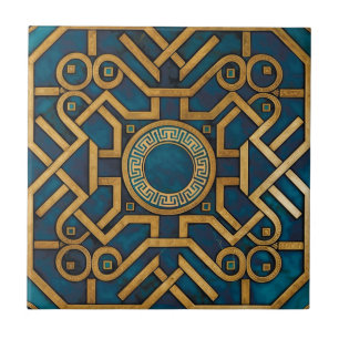 Luxe Marmer Art Deco Blauwe Gouden Griekse Sleutel Tegeltje