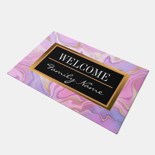 Luxe marmer Glitter Pink Paars Gold Deurmat (Schuin)