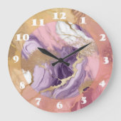 Luxe marmer Glitter Pink Paars Gold Grote Klok (Voorkant)