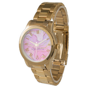 Luxe marmer Glitter Pink Paars Gold Horloge