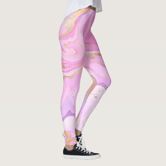 Luxe marmer Glitter Pink Paars Gold Leggings (Rechts)