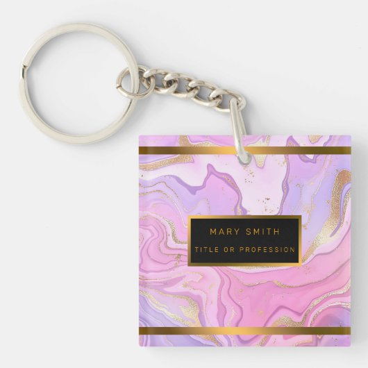 Luxe marmer Glitter Pink Paars Gold Sleutelhanger (Voorkant)