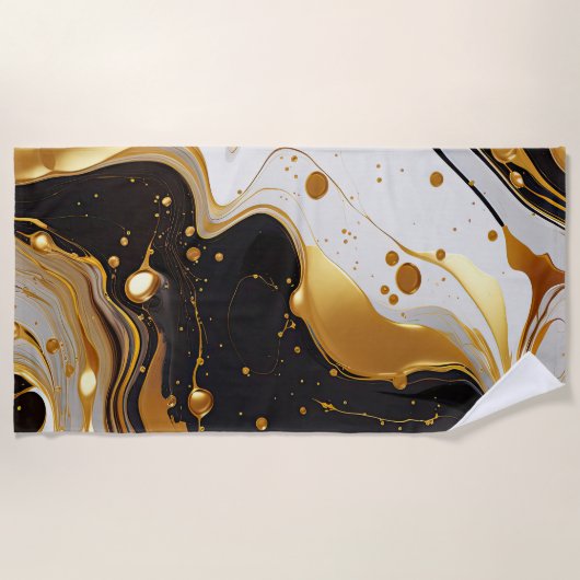 Luxe marmer goud glam vrouwelijk zwart wit strandlaken (Voorkant)