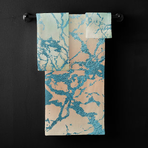 Luxe marmer Mooie geel en koraal Blauwgroen ader Bad Handdoek