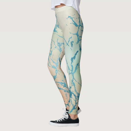 Luxe marmer | Mooie geel en koraal Blauwgroen ader Leggings (Links)