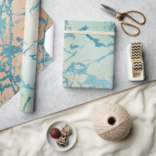 Luxe Marmer   Mooie Gele en Koraal Teal Ader Cadeaupapier