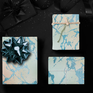 Luxe Marmer   Mooie Gele en Koraal Teal Ader Inpakpapier Vel