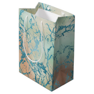 Luxe Marmer Mooie Gele en Koraal Teal Ader Medium Cadeauzakje